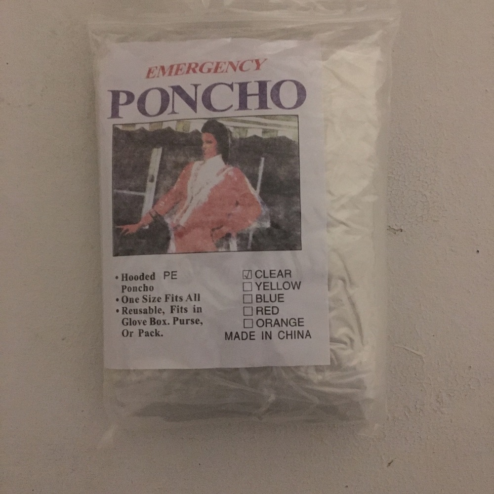 PONCHO’S FOR A RAIN DAY THEY OR CLEAR